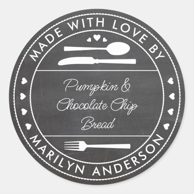 Sticker Rond Cadeau Alimentaire Tableau Noir Fait Avec Amour (Devant)