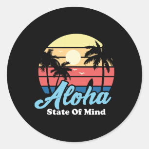Sticker Rond Cadeau Aloha Hawaii Hawaïen Plage Surfeur Surf