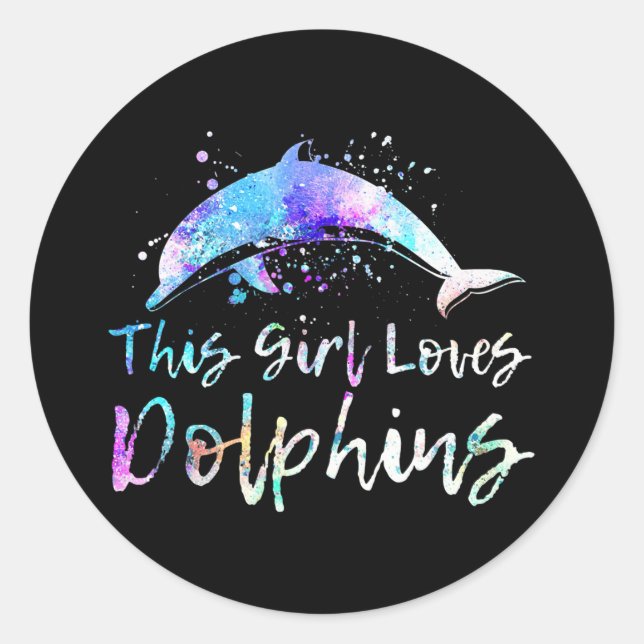 Sticker Rond cadeau amant dauphin| cette fille aime dauphins fe (Devant)