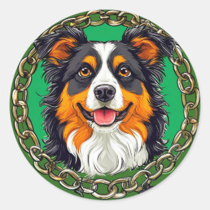 Sticker Rond Cadeau amateur de chien border collie, Animal
