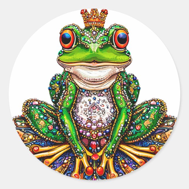 Sticker Rond Cadeau amusant de grenouille de dessin animé royal (Devant)