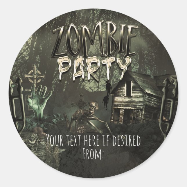 Sticker Rond Cadeau amusant pour fête d'anniversaire de zombies (Devant)