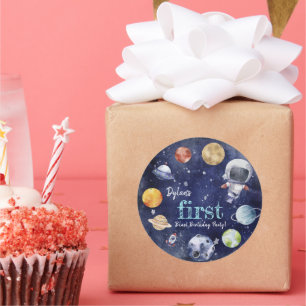 Sticker Rond Cadeau Anniversaire de enfant Galaxy Planet