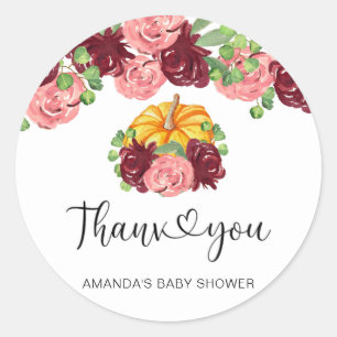 Sticker Rond Cadeau baby shower citrouille de Bourgogne, merci