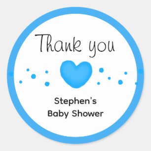 Sticker Rond Cadeau Baby Shower Cœur Bleu Mignon