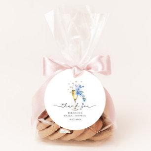 Sticker Rond Cadeau bleu de remerciement Perles et Prosecco pou