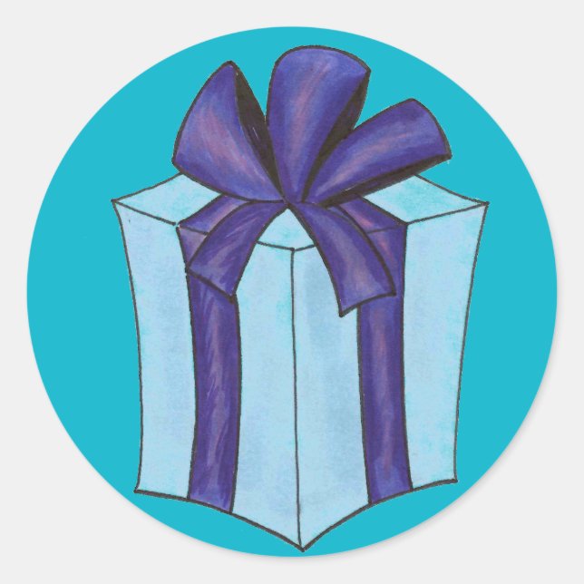 Sticker Rond Cadeau bleu présent Bow Noël Hanoukka Holiday (Devant)