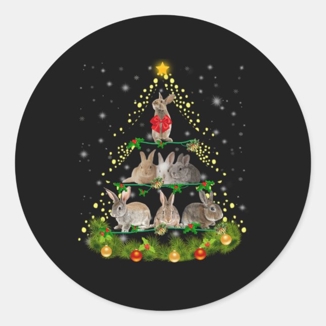 Sticker Rond Cadeau Bunny | Lapin Lapin Lumière Arbre de Noël (Devant)
