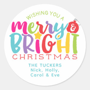 Sticker Rond Cadeau Coloré Mignon Noël Joyeux & Lumineux