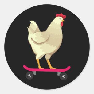Sticker Rond Cadeau d'animal de poulet de skateboard mignon drô