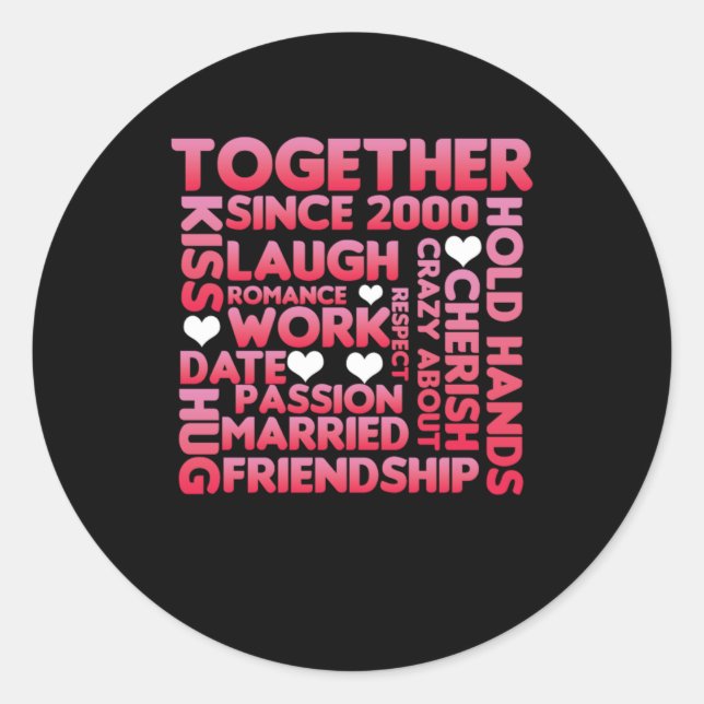 Sticker Rond Cadeau d'anniversaire 20 ans Ensemble depuis 2000 (Devant)