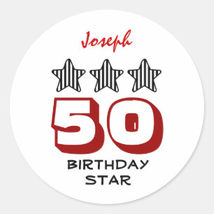 Sticker Rond Cadeau d'anniversaire 50 ou TOUTES étoiles barré