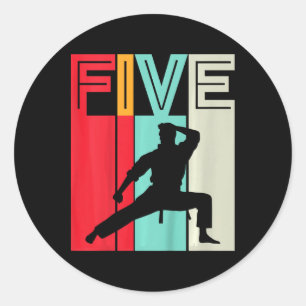 Sticker Rond Cadeau d'anniversaire 5 ans Karaté Taekwondo Rétro