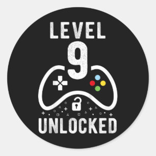 Sticker Rond Cadeau d'anniversaire 9 ans de jeu vidéo Niveau 9