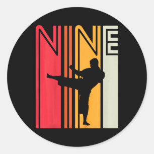 Sticker Rond Cadeau d'anniversaire 9 ans Karaté Taekwondo Rétro