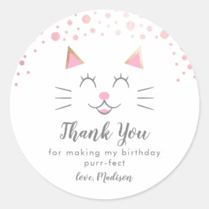 Sticker Rond Cadeau d'anniversaire de chat de Kitty