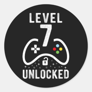 Sticker Rond Cadeau d'anniversaire de jeu vidéo Niveau 7 débloq