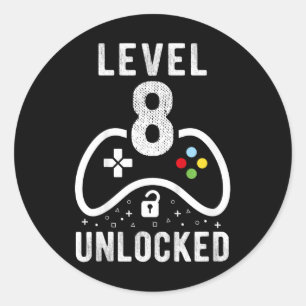 Sticker Rond Cadeau d'anniversaire de jeu vidéo Niveau 8 débloq