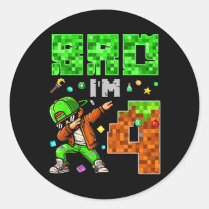 Sticker Rond Cadeau d'anniversaire de style Pixel Dab Gamer pou