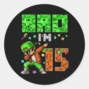 Sticker Rond Cadeau d'anniversaire de style Pixel Dab Gamer pou