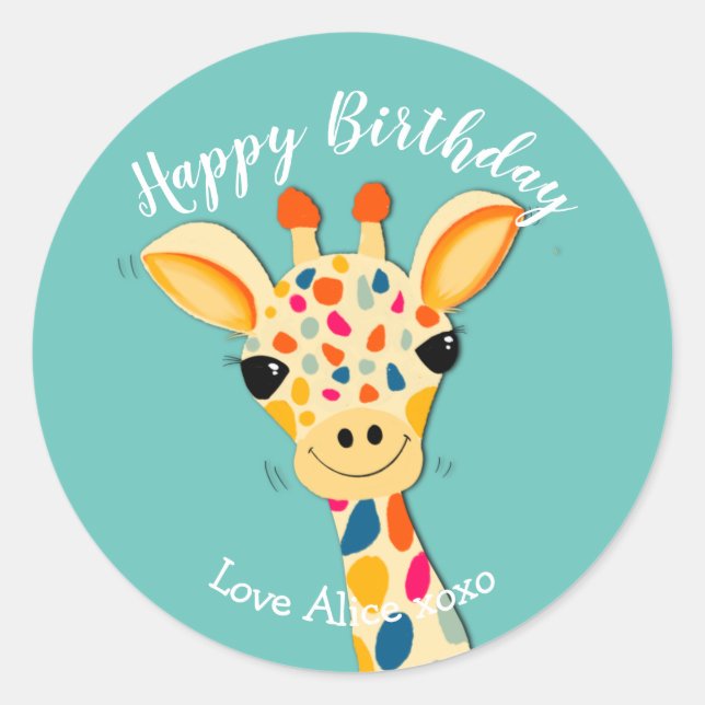 Sticker Rond cadeau d'anniversaire girafe cadeau emballage (Devant)