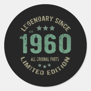 Sticker Rond Cadeau d'anniversaire Légende Vintage Depuis 1960
