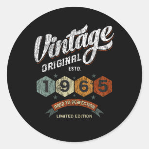 Sticker Rond Cadeau d'anniversaire Vintage 1965 Vieilli à la Pe