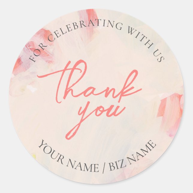 Sticker Rond Cadeau d'art floral abstrait rose et corail Merci (Devant)
