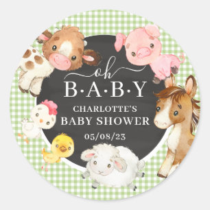 Sticker Rond Cadeau de Baby Shower Animaux de la Ferme pour Béb