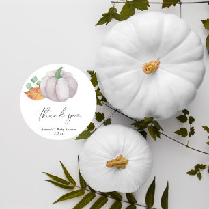 Sticker Rond Cadeau de baby shower automnal avec citrouille bla