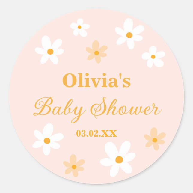 Sticker Rond Cadeau de Baby Shower 'Bébé en Fleur' (Devant)