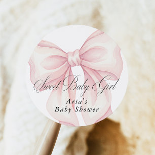 Sticker Rond Cadeau de Baby Shower Bébé Fille Arc-en-Rose, Douc