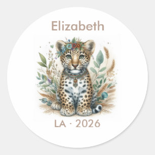 Sticker Rond Cadeau de Baby Shower Bohème Safari Léopard