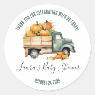 Sticker Rond Cadeau de Baby Shower Citrouilles de camionnette r