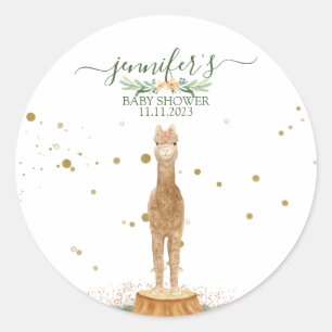 Sticker Rond Cadeau de Baby Shower Famille Alpaga