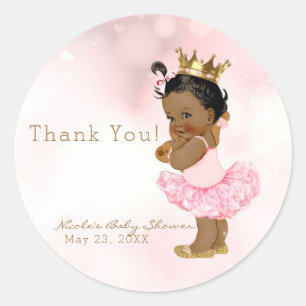Sticker Rond Cadeau de Baby Shower Fille Rose Princesse Vintage