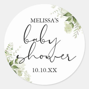 Sticker Rond Cadeau de Baby Shower Floral Élégant avec Végétati