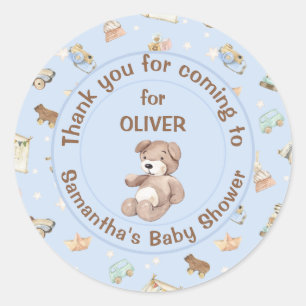 Sticker Rond Cadeau de Baby Shower Garçon Bleu