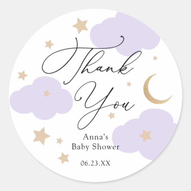 Sticker Rond Cadeau de Baby Shower Lune Classique Rond Bâton (Devant)