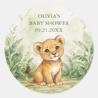 Sticker Rond Cadeau de Baby Shower Thème Jungle Tropical Sauvag