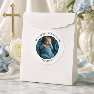 Sticker Rond Cadeau de baptême spécial pour garçon avec photo