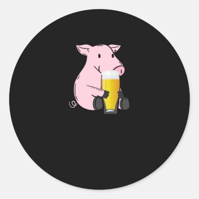 Sticker Rond Cadeau De Bière Avec Cochon (Devant)