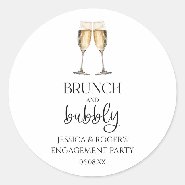 Sticker Rond Cadeau de brunch et de bulles pour la fête de fian (Devant)