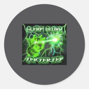Sticker Rond Cadeau de chat extraterrestre drôle Glerp Glorp Gn