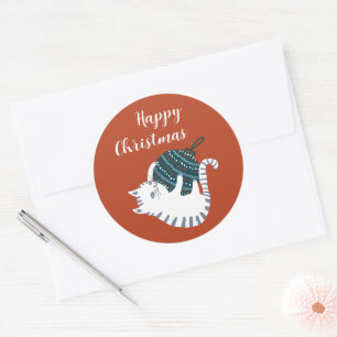 Sticker Rond Cadeau de chat jouet de Noël de fête d'hiver