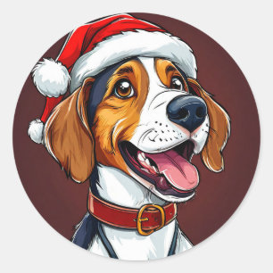 Sticker Rond 🎄 Cadeau de chien Beagle de Noël pour les amateur