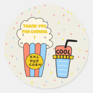 Sticker Rond Cadeau de cinéma de popcorn mignon pour une soirée