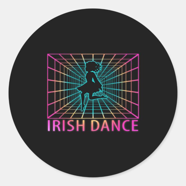 Sticker Rond Cadeau de danseuse rétro de danse irlandaise  (Devant)