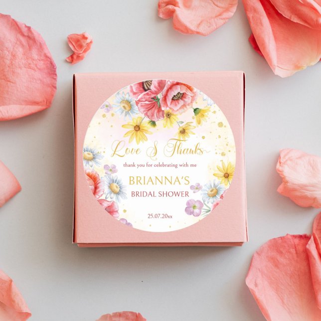 Sticker Rond cadeau de faveur de douche nuptiale de pavot de ma (Créateur téléchargé)