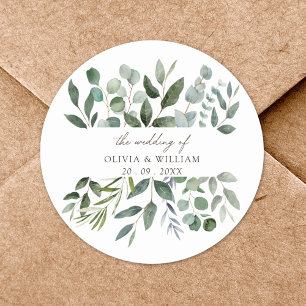 Sticker Rond Cadeau de faveur de mariage de verdure d'eucalyptu
